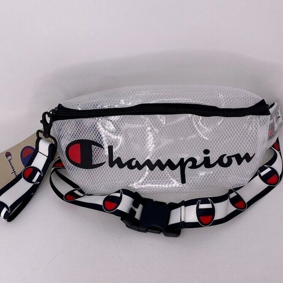 CHAMPION Sling Waist Fanny Pack Travel Adjustable Script LOGO Clear See‎ Thru - Picture 1 of 8